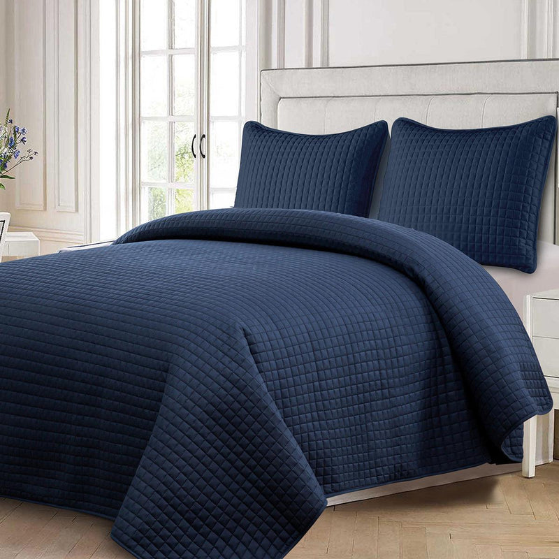 Luxury Checkered Quilted Wrinkle-Free 2-3 Piece Quilted Coverlet Set-Wholesale Beddings