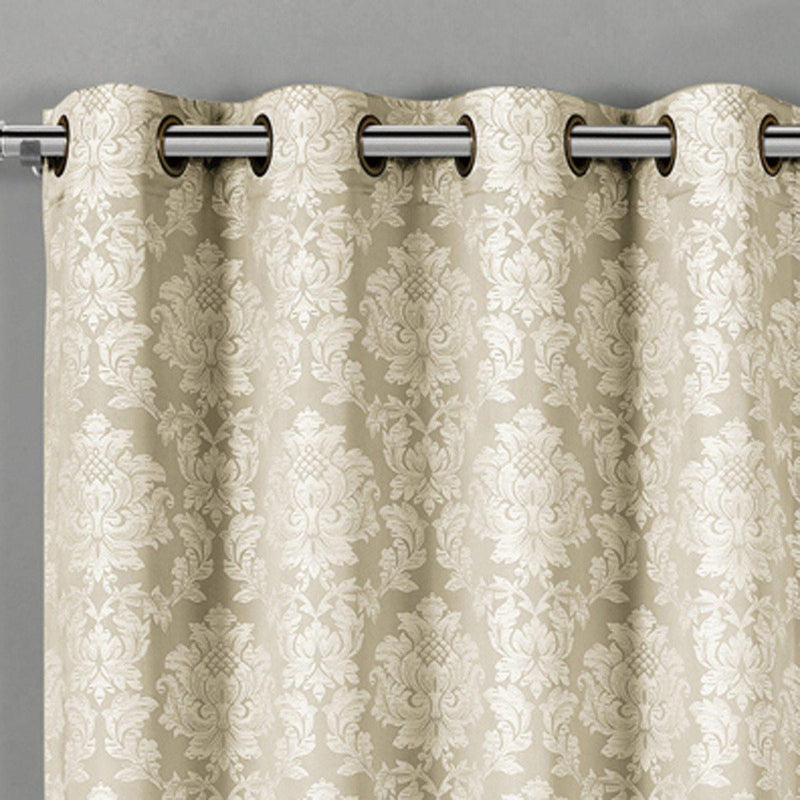Aryanna Classic Damask Floral Curtains Jacquard Grommet Panels (Set of 2)-Wholesale Beddings