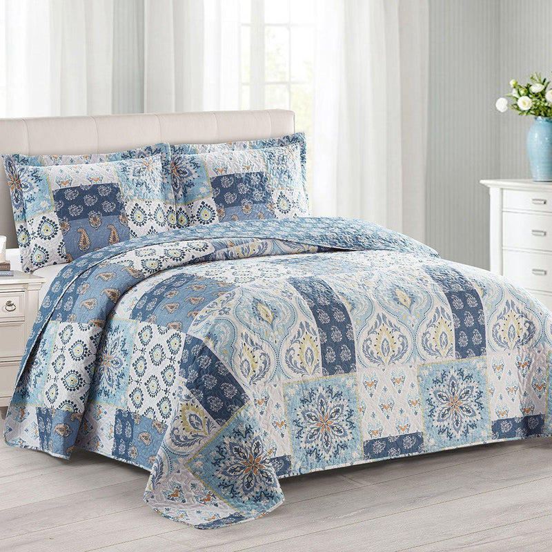 Bellflower Reversible Oversize Quilt / Bedspread Set-Wholesale Beddings