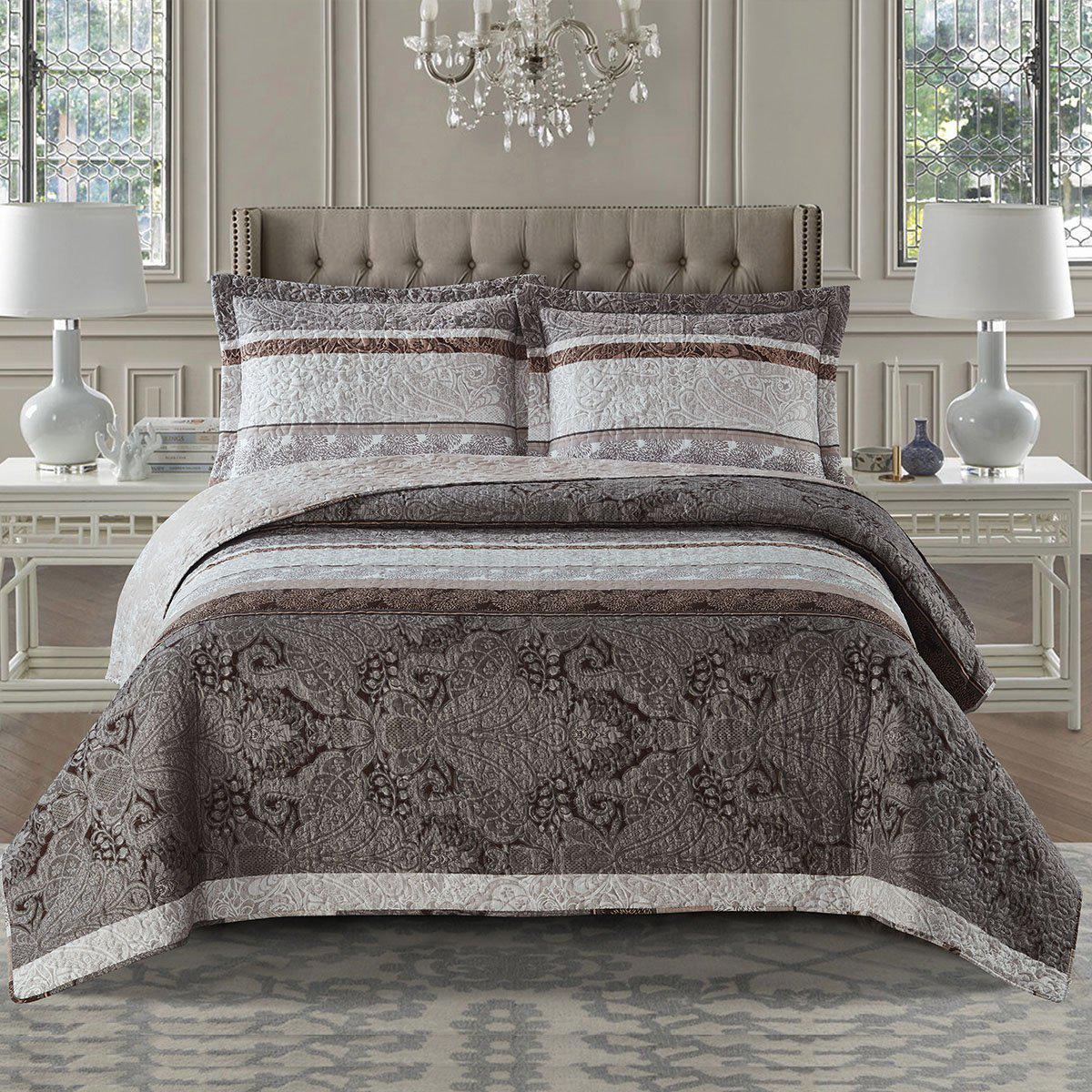 Royal Tradition Bellflower Oversized Reversible Quilt Set – Floral Blue Microfiber Coverlet, Twin/Full/King Options (BELLFLOWER-QUILT)
