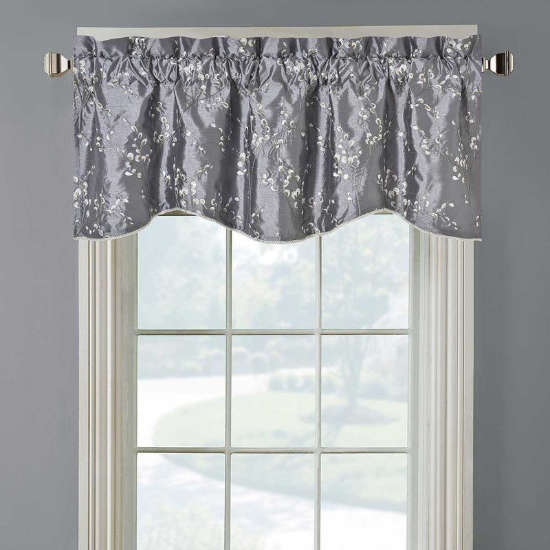 Chloe Scalloped Decorative Rope Embroidered Lined Valance 52"Wx17"L (Single)-Wholesale Beddings