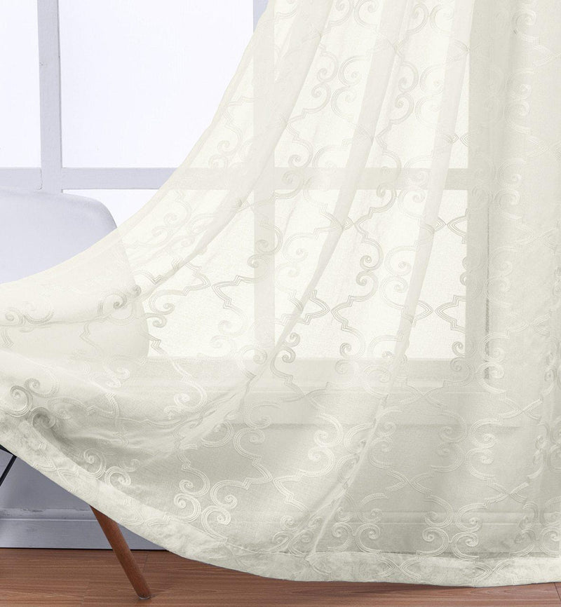 Embroidered Melanie Grommet Top Sheer Curtain Pair (Set of 2 )-Wholesale Beddings