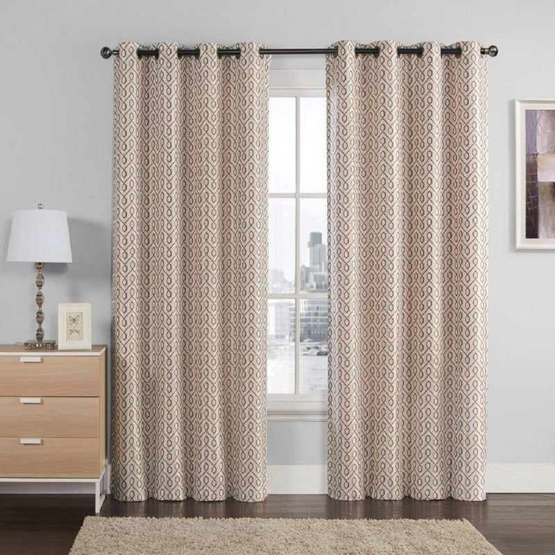 Empress Embroidered 110Wx90L Curtains With Grommet Top Jacquard Drapes (Set of 2)-Wholesale Beddings