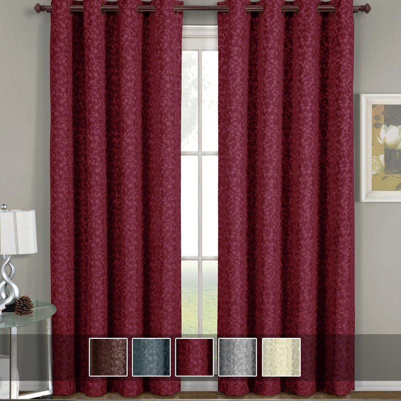 Fiorela Jacquard Drapes Floral Curtains Grommet Top Panel (Single)-Wholesale Beddings