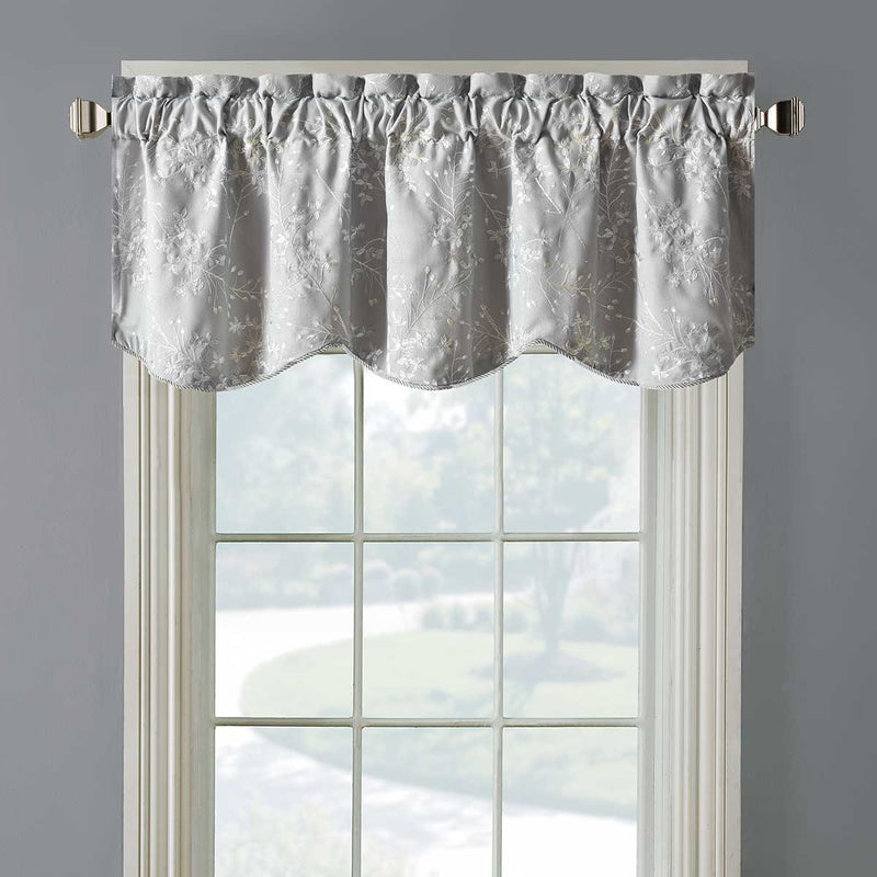 Lilia Lined Valance Scalloped Decorative Rope Embroidered 52"Wx17"L (Single)-Wholesale Beddings