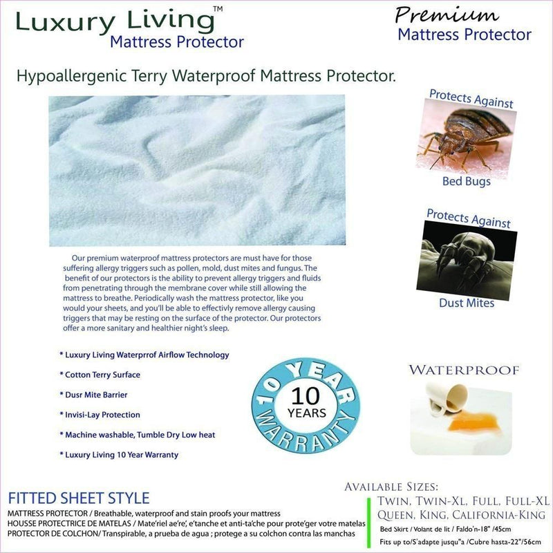 Luxury Living Terry Waterproof Hypoallergenic Mattress Protector-Wholesale Beddings