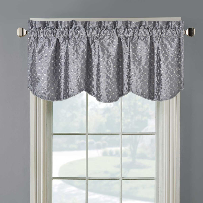 Mirabel Embroidered Lined Valance Scalloped Decorative Rope 52"Wx17"L (Single)-Wholesale Beddings