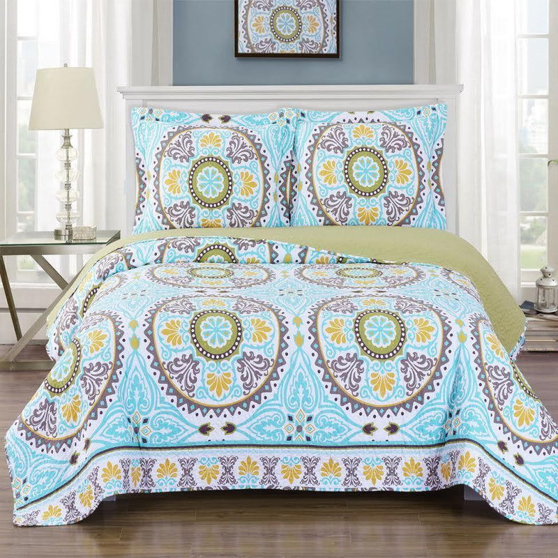 Nyah Reversible Floral Printed Quilt Set-Wholesale Beddings