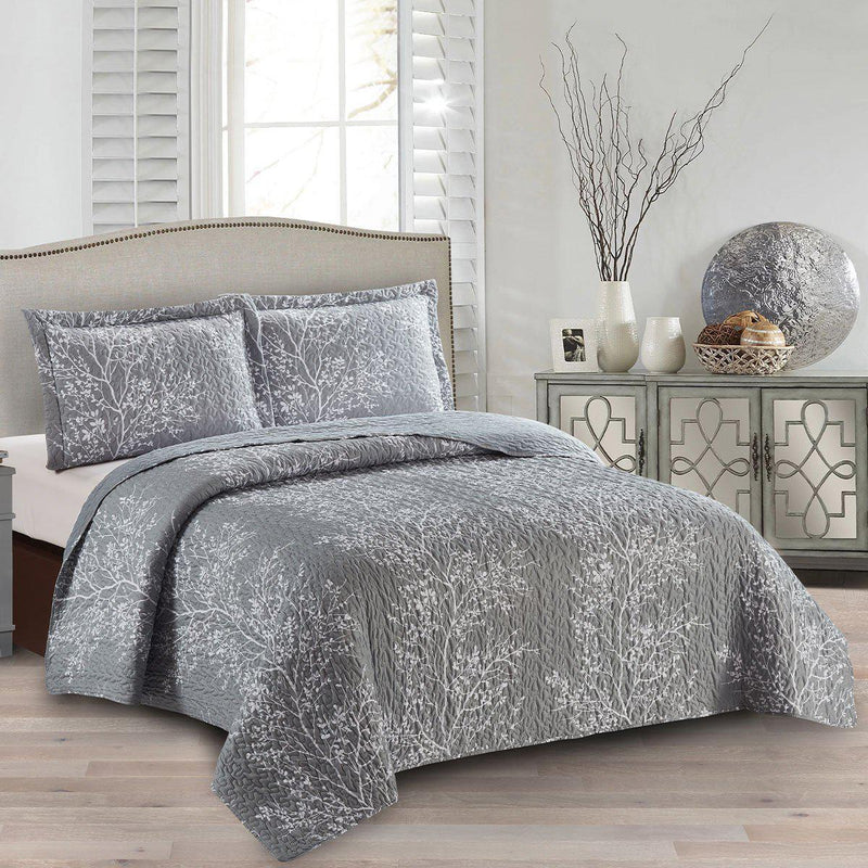 Odette Grey Lightweight Reversible Oversize Quilt / Bedspread Set-Wholesale Beddings