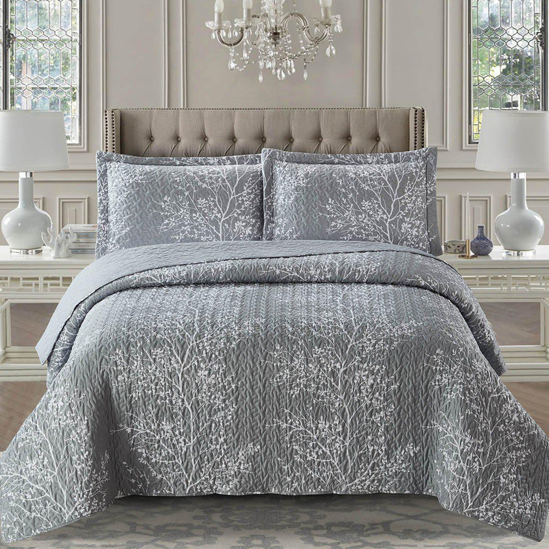 Odette Grey Lightweight Reversible Oversize Quilt / Bedspread Set-Wholesale Beddings