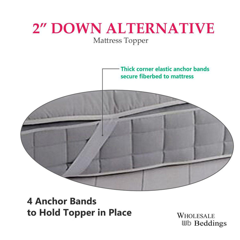 Plush Fiber 2 Inches Mattress Topper Down Alternative Anchor Bands-Wholesale Beddings