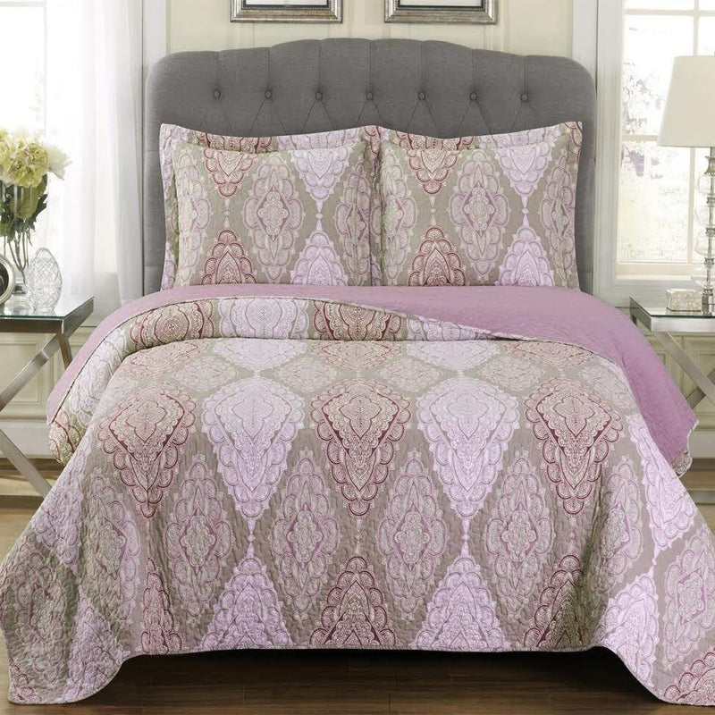 Quilted Jewel Patchwork Print Oversized Reversible Quilt Set-Wholesale Beddings