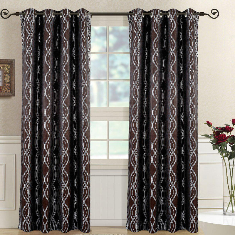 Regalia Abstract Jacquard Textured Grommet Top Curtain Panels (Set of 2)-Wholesale Beddings