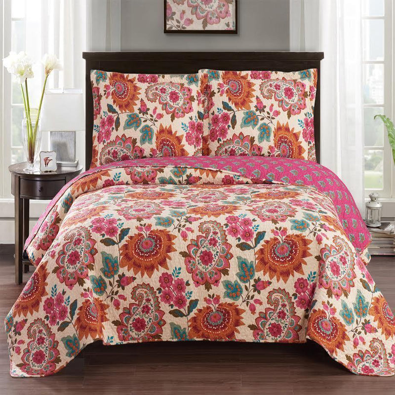 Tamiya Floral Pattern lightweight Oversized Quilted Coverlet Set-Wholesale Beddings