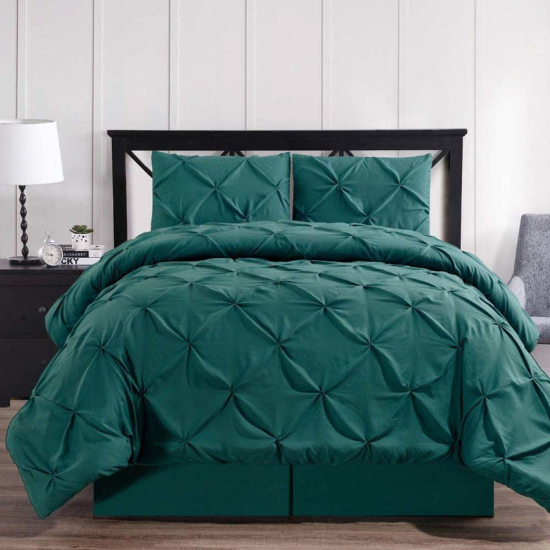 Teal Oxford Double Needle Luxury Soft Pinch Pleated Comforter Set-Wholesale Beddings
