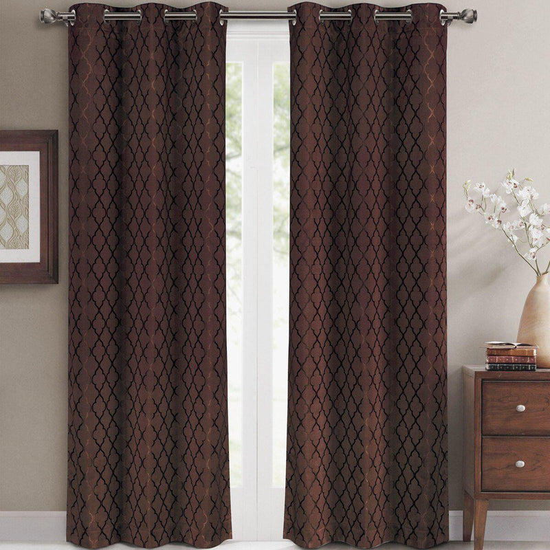 Willow Geometric Jacquard Thermal-Insulated Blackout Curtain Panels (Set of 2)-Wholesale Beddings