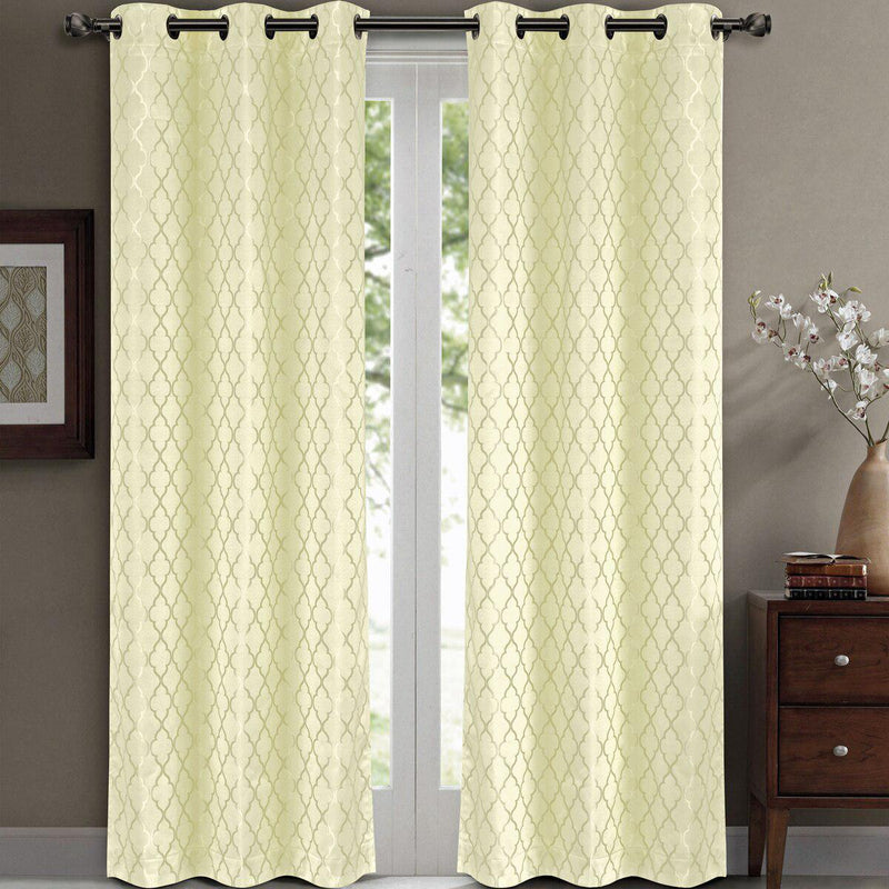 Willow Geometric Jacquard Thermal-Insulated Blackout Curtain Panels (Set of 2)-Wholesale Beddings