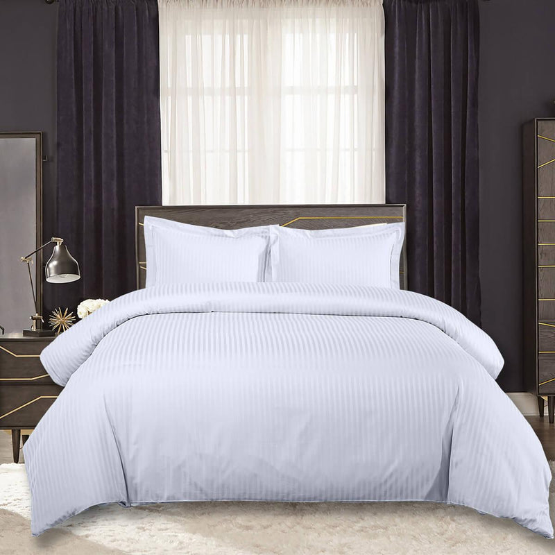 Wrinkle-Free 650 Thread Count Damask Striped Duvet Cover Sets (White)-Wholesale Beddings