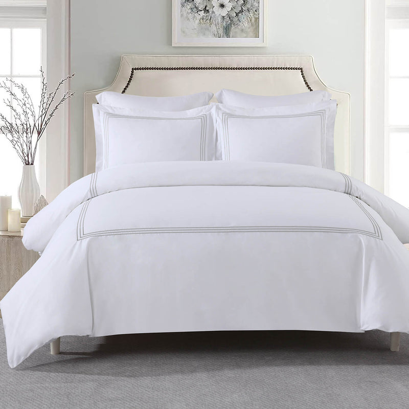 Adeline Percale Embroidered Duvet Cover Set - 100% Cotton-Wholesale Beddings