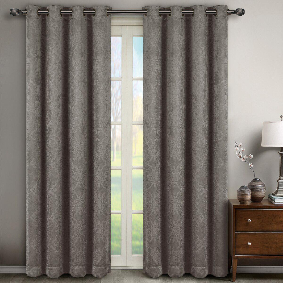Virginia Blackout Grommet Curtain Set - 2 Panels, Leafy Weave Design, Multiple Colors & Lengths