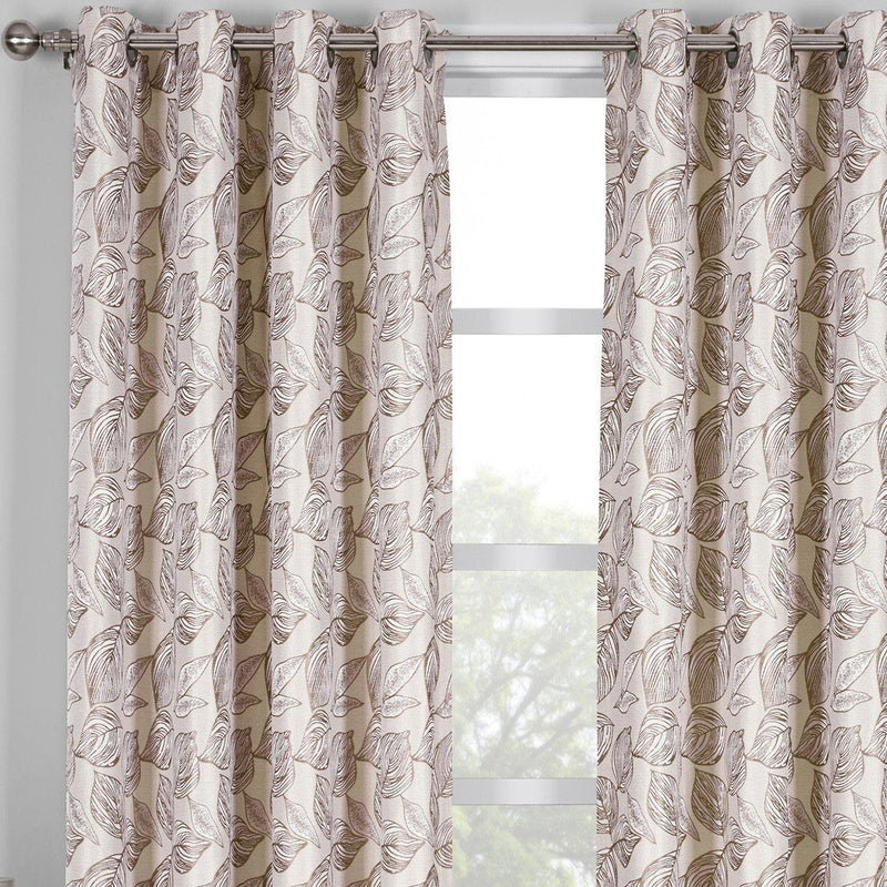 Catalina Leaf Swirl Jacquard Curtain Panels Grommet Top (Set of 2)-Wholesale Beddings