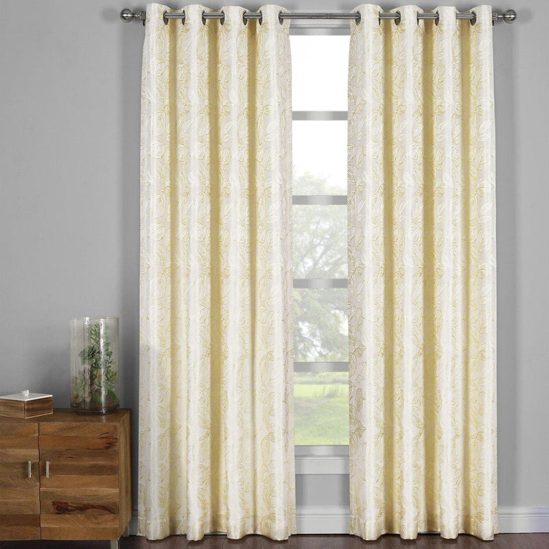 Catalina Leaf Swirl Jacquard Curtain Panels Grommet Top (Set of 2)-Wholesale Beddings