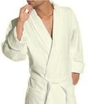 Ivory Cotton Jacquard Velour Shawl Collar Waffle Weave Bath Robes (Single)-Wholesale Beddings