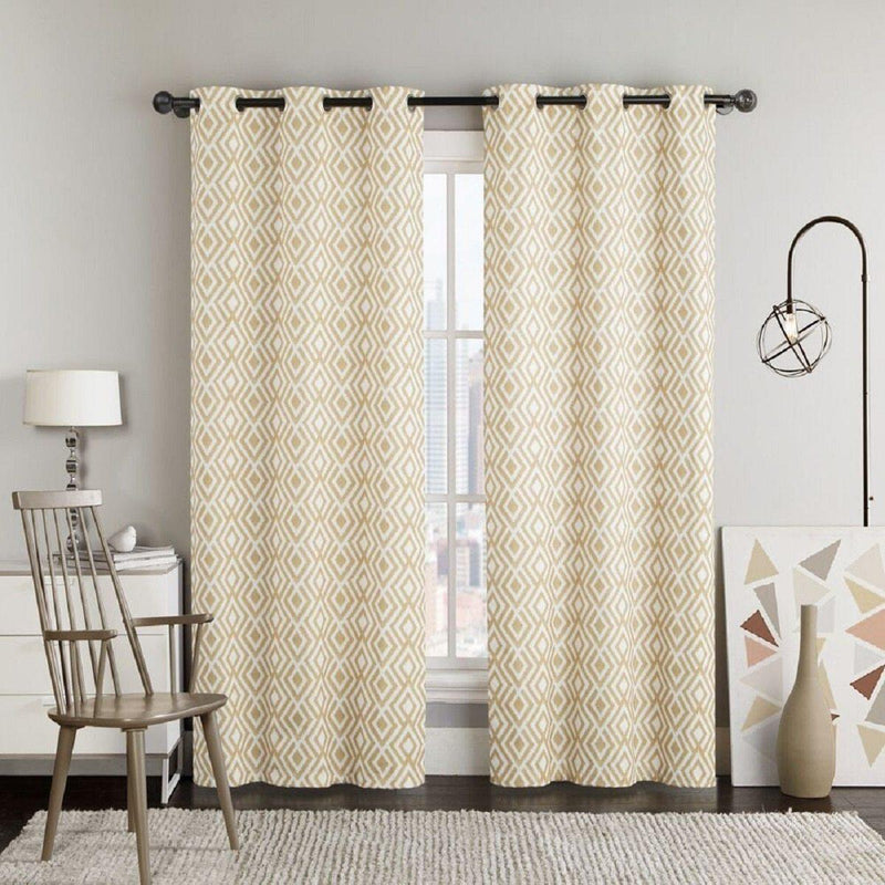 Justin Printed Blackout Window Grommet Top Curtain Panels 76"Wx84"L(Pair)-Wholesale Beddings