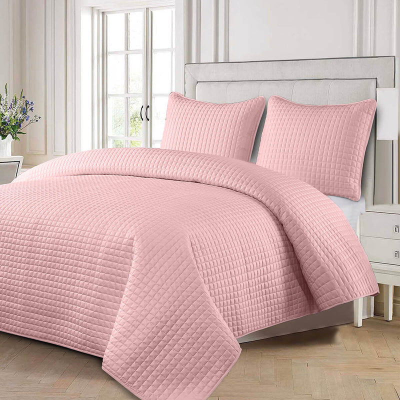 Luxury Checkered Quilted Wrinkle-Free 2-3 Piece Quilted Coverlet Set-Wholesale Beddings