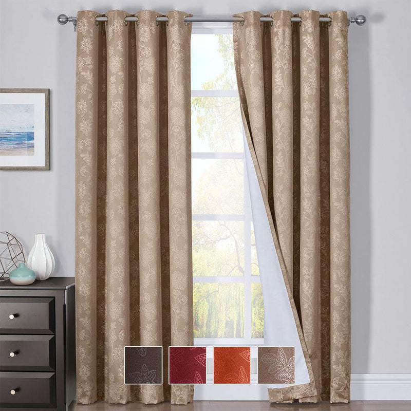 100% Blackout Curtain Panels Fannie - Woven Jacquard Triple Pass Thermal Insulated (Set of 2 Panels)-Wholesale Beddings