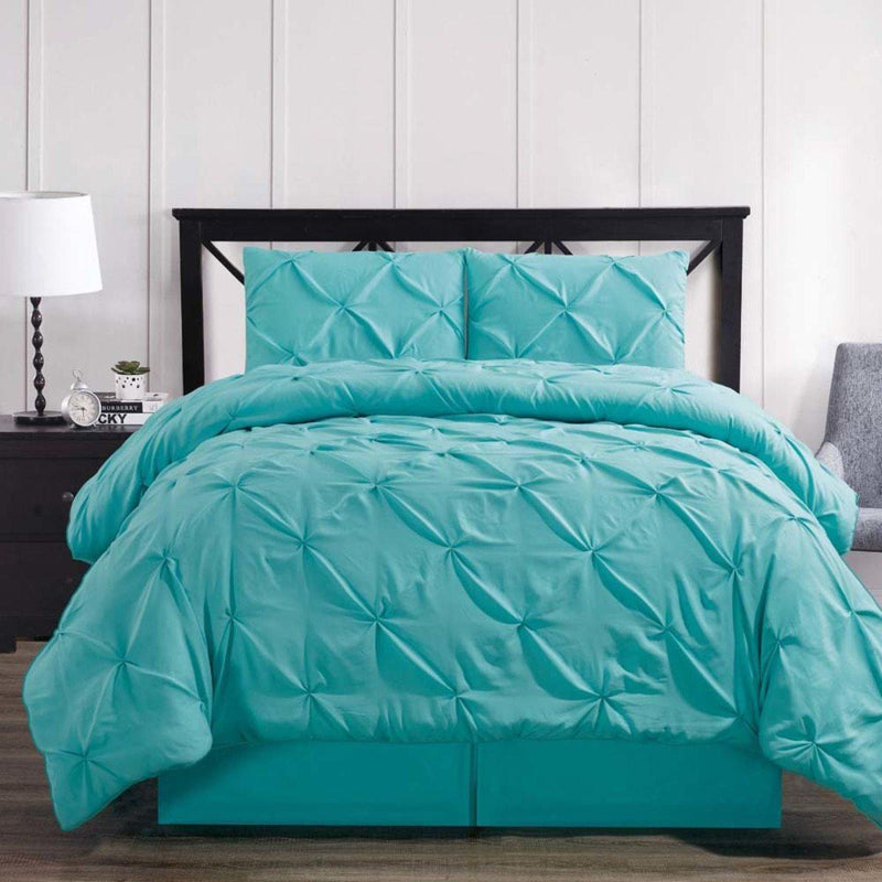 Aqua Blue Oxford Double Needle Luxury Soft Pinch Pleated Comforter Set-Wholesale Beddings