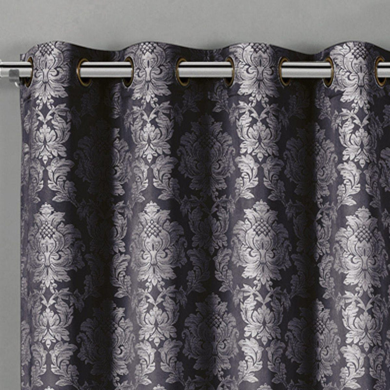 Aryanna Classic Damask Floral Curtains Jacquard Grommet Panels (Set of 2)-Wholesale Beddings