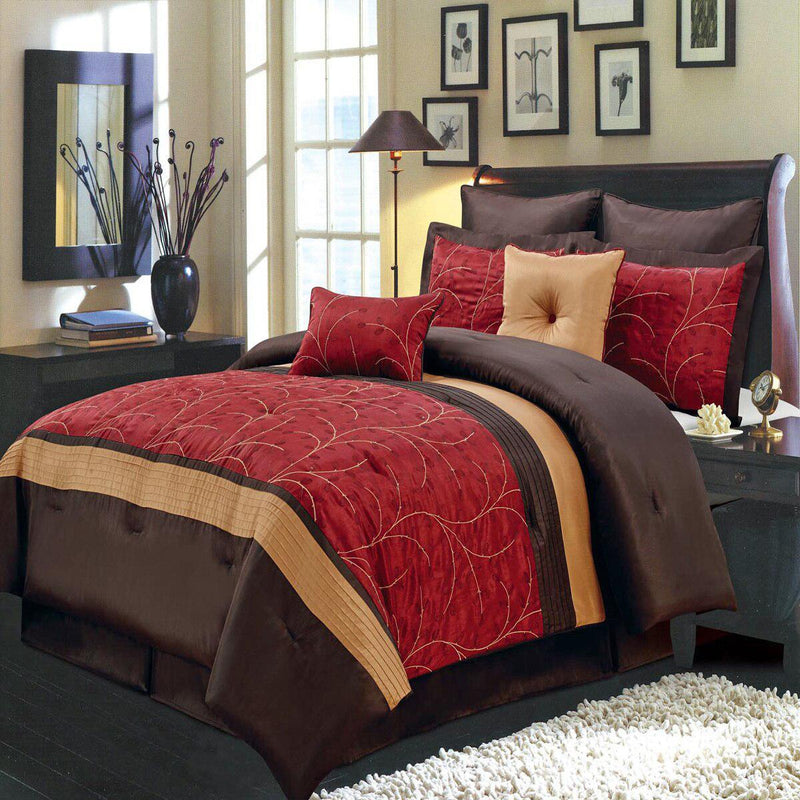 Atlantis Embroidered Nature Inspired Multi-Piece Red Comforter Set-Wholesale Beddings
