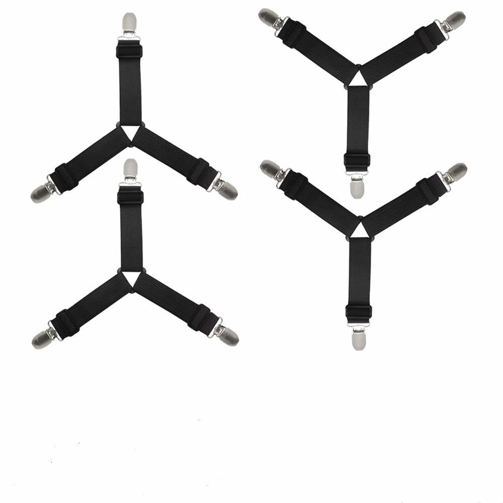 BBDOU 4 Pcs Elastic Bed Mattress Sheet Clips Grippers Straps Suspender Fasteners Holder (4 Pcs Black)