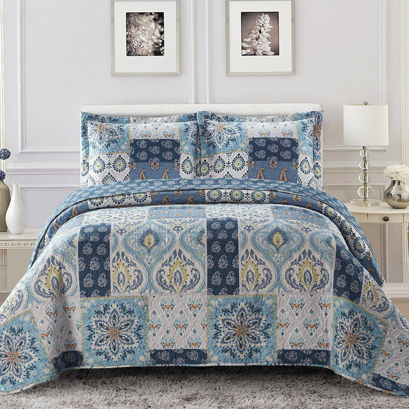 Bellflower Reversible Oversize Quilt / Bedspread Set-Wholesale Beddings