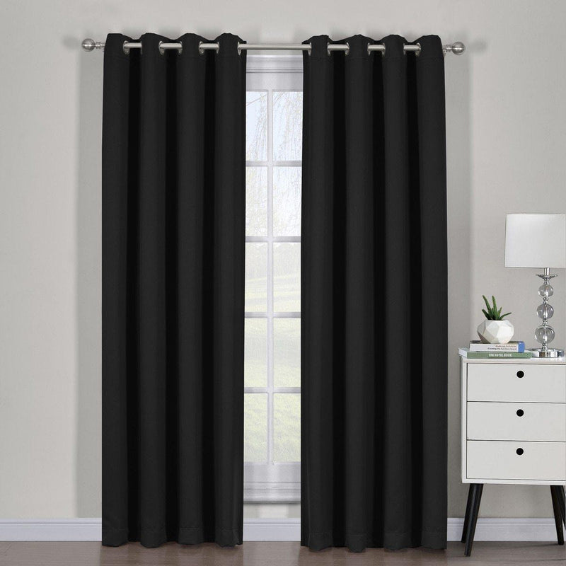 Black Ava Grommet Blackout Weave Curtain Panels With Tie Backs Pair (Set Of 2)-Wholesale Beddings