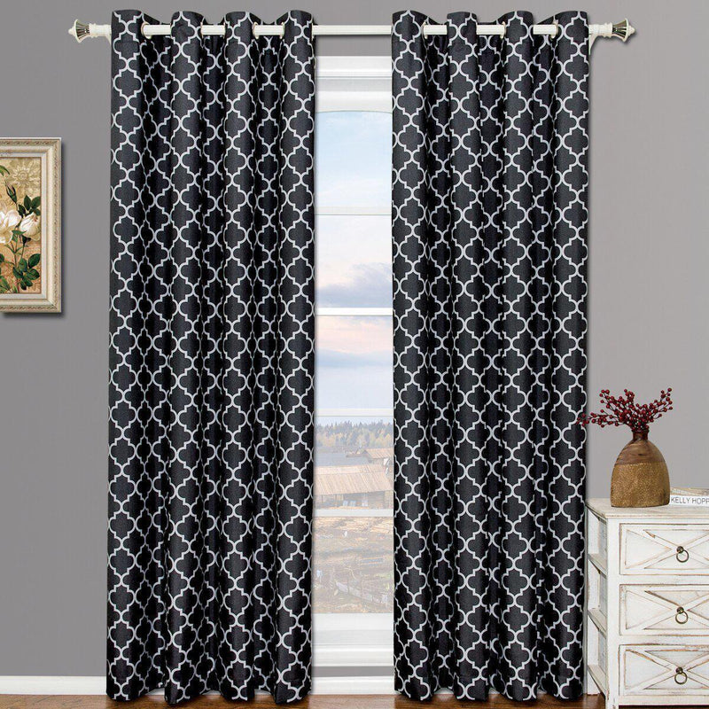Black & Gray Meridian Thermal Grommet Room-Darkening Curtains (Set of 2 Panels)-Wholesale Beddings