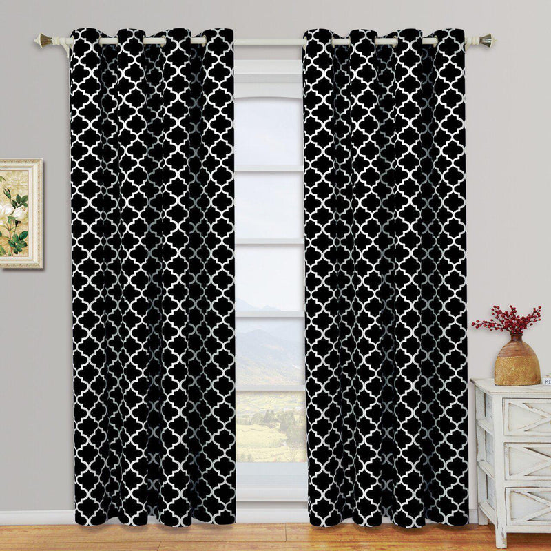 Black & White Meridian Room-Darkening Thermal Insulated Curtain Pair (Set of 2 Panels)-Wholesale Beddings