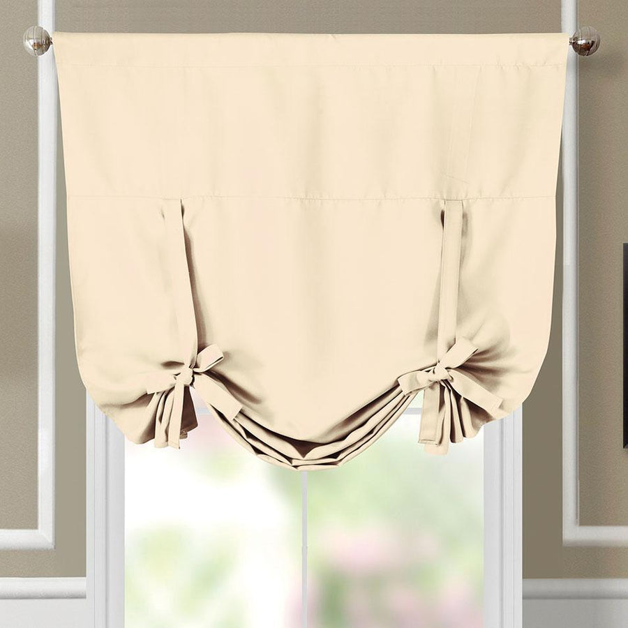 Tie Up Window Shade Curtain for Small Windows Ava Weave Blackout Beige