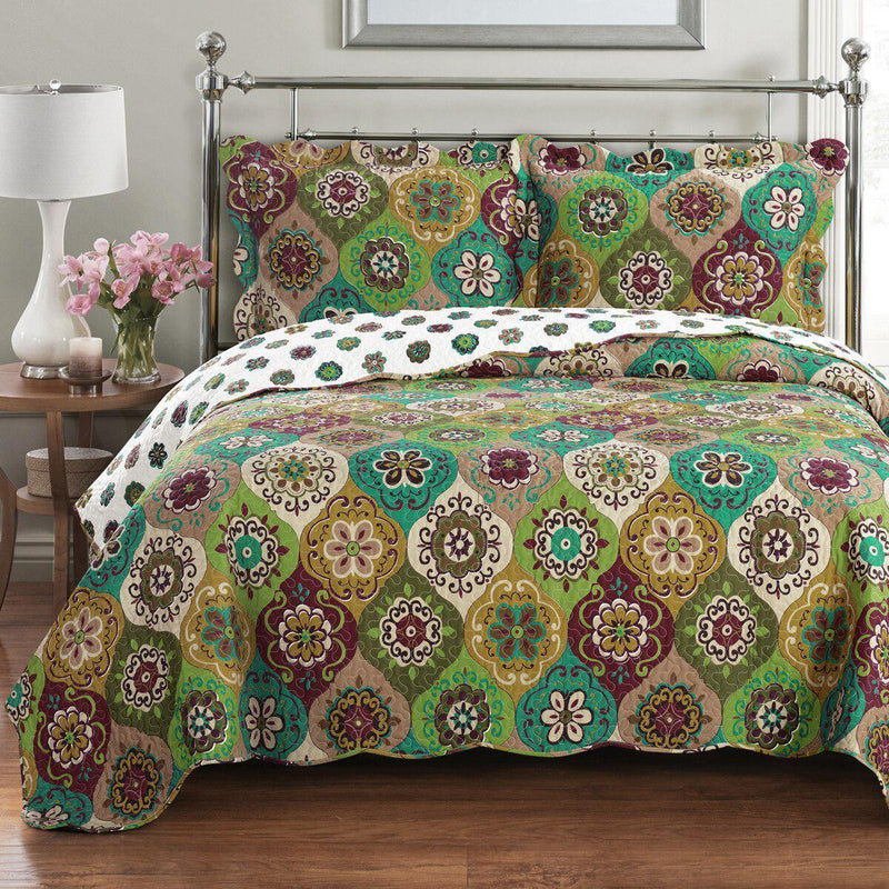 3-Piece Quilt Set Floral Patchwork Reversible Lightweight Quilt Size King