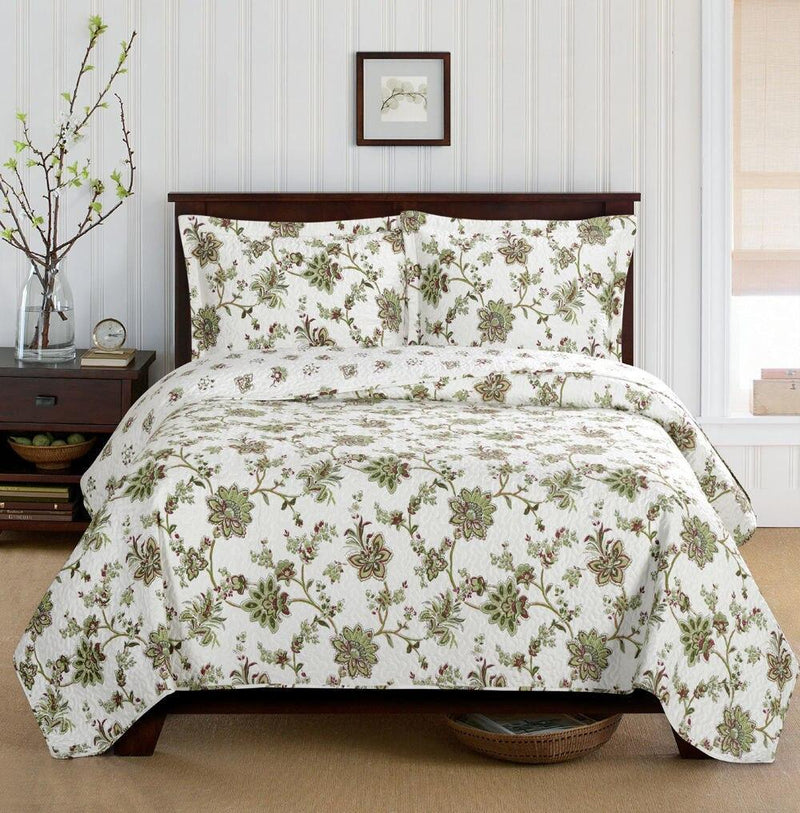 Carrie Floral Pattern Quilted Coverlet Mini Bed Quilt Set (Full/Queen)-Wholesale Beddings