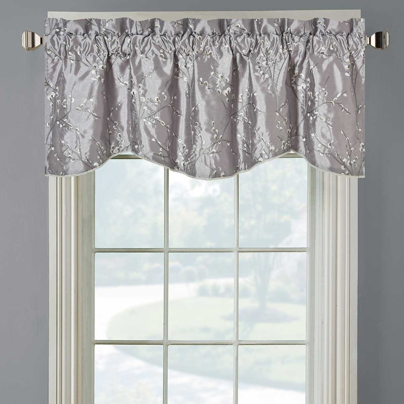 Chloe Scalloped Decorative Rope Embroidered Lined Valance 52"Wx17"L (Single)-Wholesale Beddings
