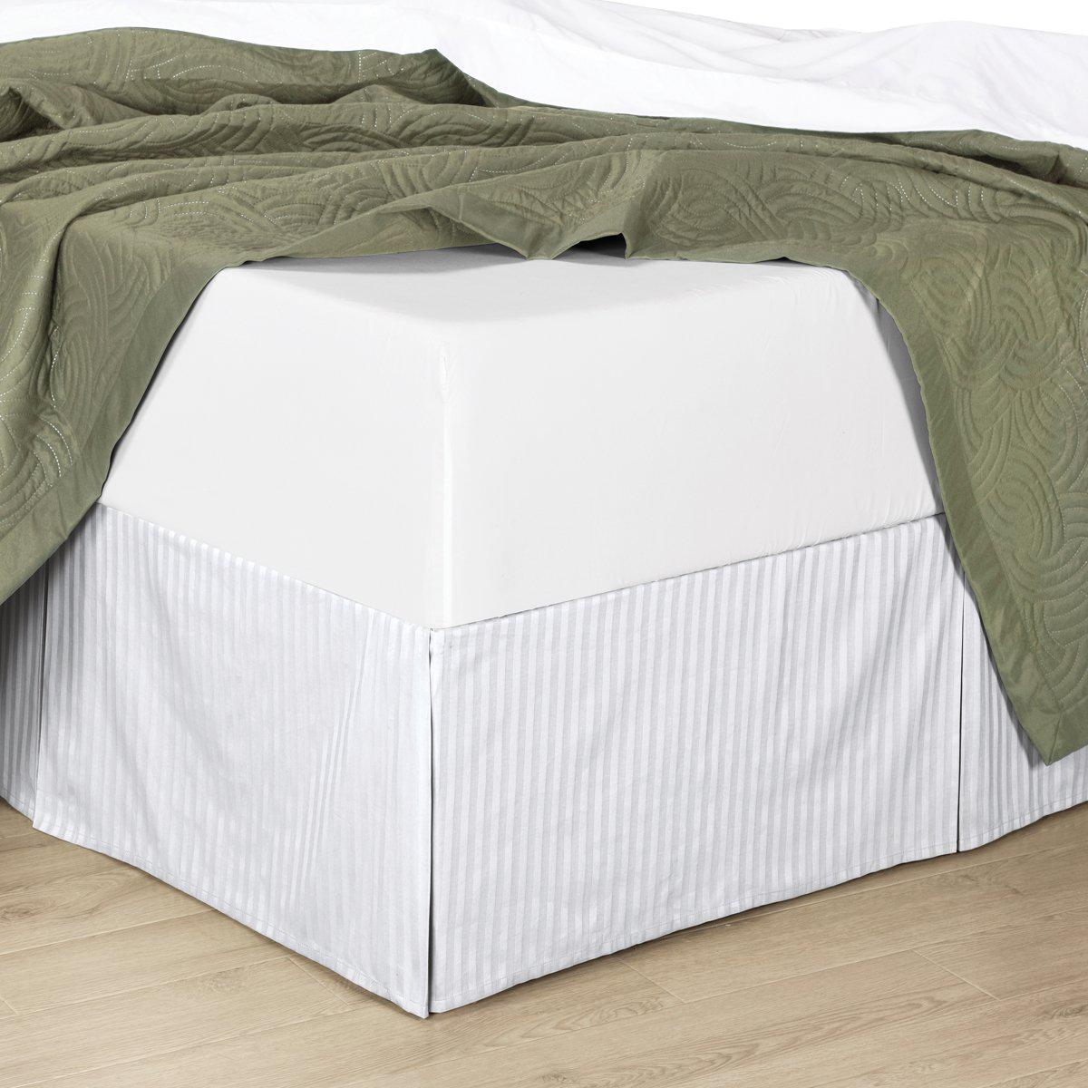 Bed Skirts w Split Corners Damask Striped Twin XL White