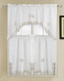 Crest Luxury Embroidered Kitchen 3 Piece Curtain Set-Wholesale Beddings