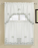 Crest Luxury Embroidered Kitchen 3 Piece Curtain Set-Wholesale Beddings