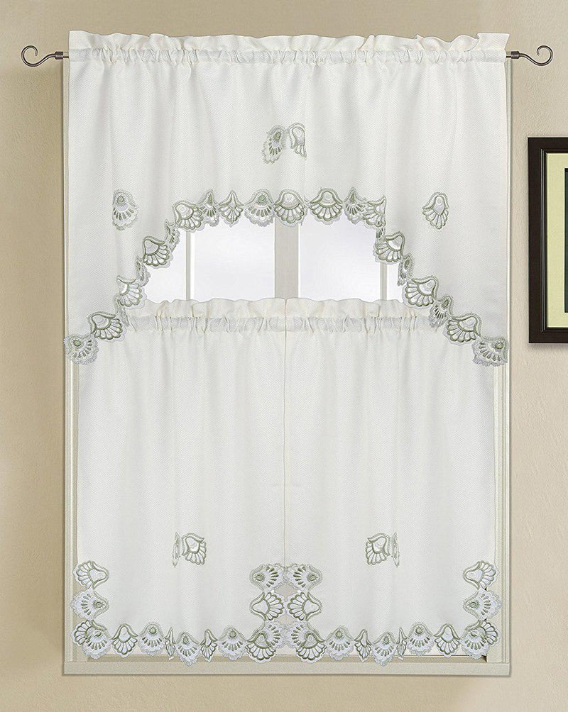Crest Luxury Embroidered Kitchen 3 Piece Curtain Set-Wholesale Beddings
