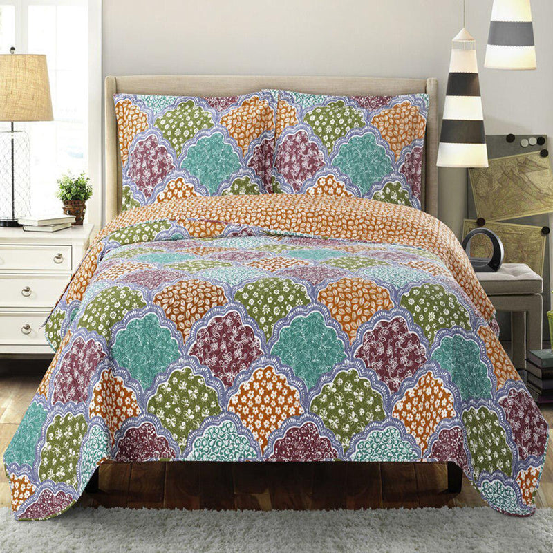 Dahlia Reversible Floral Bed Quilt Sets Hypoallergenic (Full/Queen)-Wholesale Beddings