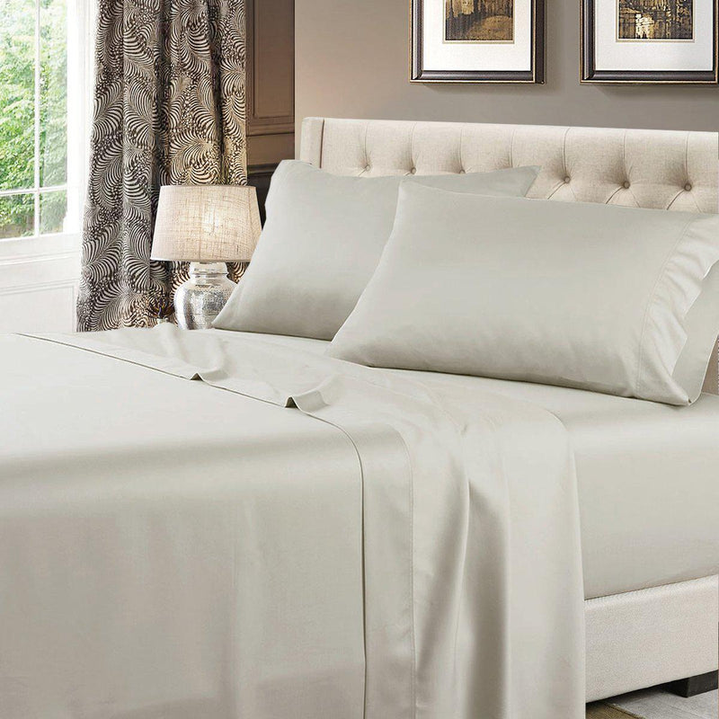 Linen Home 100% Cotton Percale Sheet Set Queen – Silver Deep Pocket Fitted Sheet & 2 Pillowcases, Crisp Cool Bed Linen
