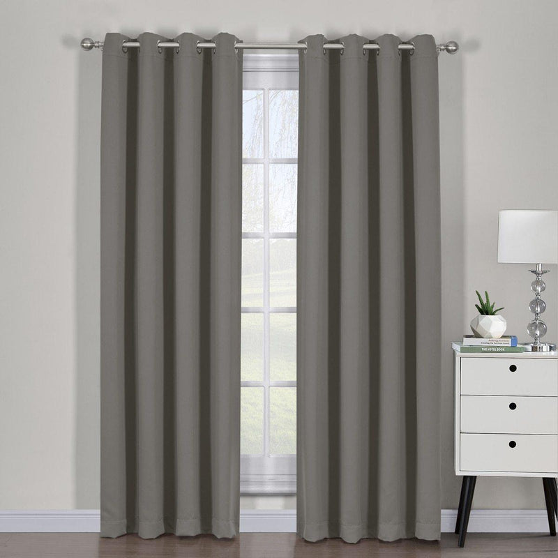 Gray Ava Blackout Weave Grommet Curtain Panels With Tie Backs Pair ( Set of 2)-Wholesale Beddings