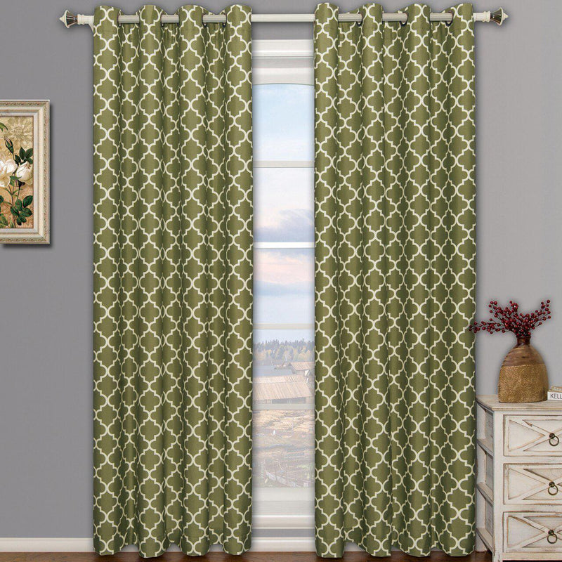 Green Meridian Room-Darkening Thermal Insulated Curtain Pair (Set of 2 Panels)-Wholesale Beddings
